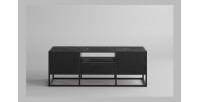 Meuble TV collection MADEIRO Structure métal et bois exotique de Mangolia noir. Idéal pour un salon de style industriel. L140cm