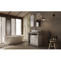 Meuble de salle de bain avec vasque et 2 tiroirs, longueur 79cm, collection BURA, coloris blanc brillant et béton