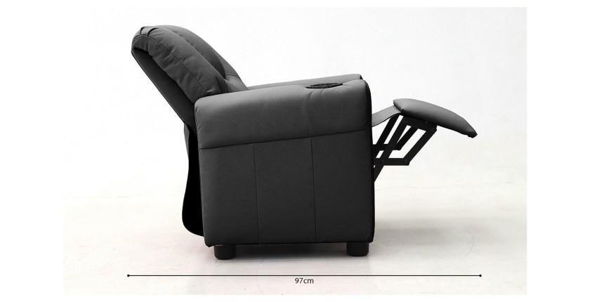 Mini fauteuil relax ITCHI relevable manuellement matière PU couleur noir, idéal pour un salon confortable.