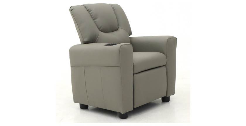 Mini fauteuil relax ITCHI relevable manuellement matière PU couleur gris, idéal pour un salon confortable