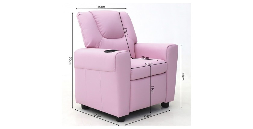 Mini fauteuil relax ITCHI relevable manuellement matière PU couleur rose, idéal pour un salon confortable