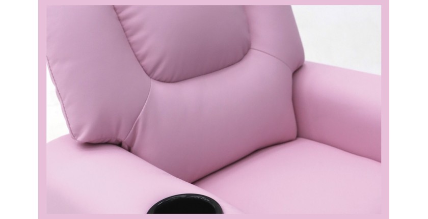 Mini fauteuil relax ITCHI relevable manuellement matière PU couleur rose, idéal pour un salon confortable