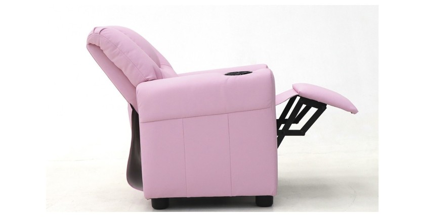 Mini fauteuil relax ITCHI relevable manuellement matière PU couleur rose, idéal pour un salon confortable