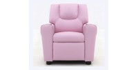 Mini fauteuil relax ITCHI relevable manuellement matière PU couleur rose, idéal pour un salon confortable