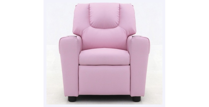 Mini fauteuil relax ITCHI relevable manuellement matière PU couleur rose, idéal pour un salon confortable