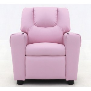 Mini fauteuil relax ITCHI relevable manuellement matière PU couleur rose, idéal pour un salon confortable