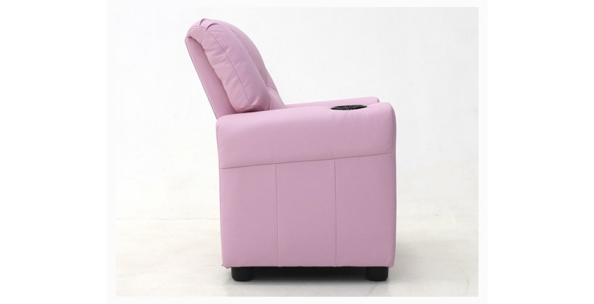 Mini fauteuil relax ITCHI relevable manuellement matière PU couleur rose, idéal pour un salon confortable