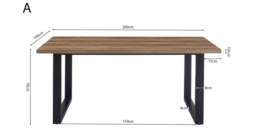 Table à manger EDWAR longueur 200cm en décor bois exotique mango, idéal pour une salle à manger conviviale