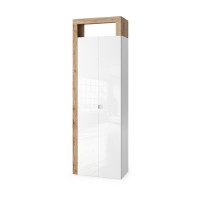 Armoire de salle de bains, 2 portes, collection BURA. Coloris blanc brillant laqué et chêne clair