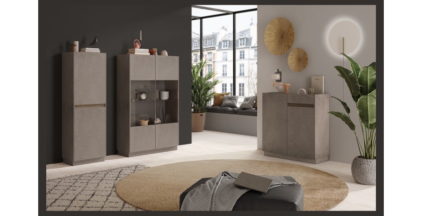 Vitrine design 2 portes collection FANZY. Coloris marron \ chêne foncé