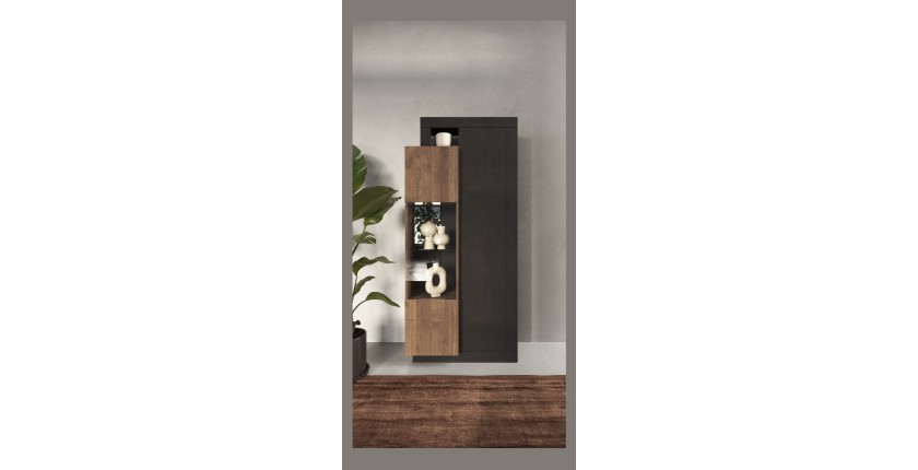 Vitrine design 2 portes collection DOMI. Coloris gris anthracite \ chêne foncé