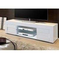 Meuble tv 180cm, 2 portes, collection JET, coloris blanc laqué brillant