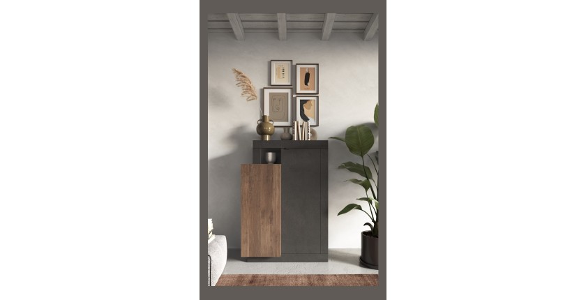 Buffet design 2 portes collection DOMI. Coloris gris anthracite \ chêne foncé