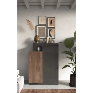 Buffet design 2 portes collection DOMI. Coloris gris anthracite \ chêne foncé