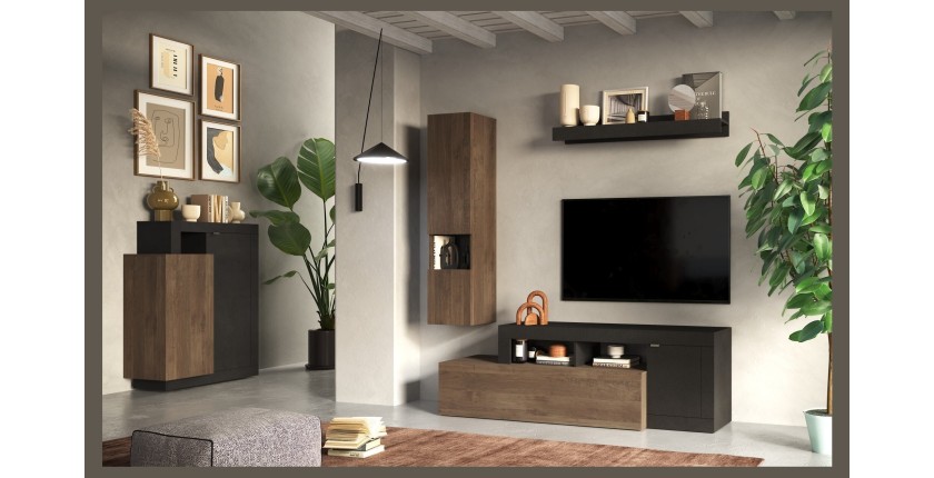 Buffet design 2 portes collection DOMI. Coloris gris anthracite \ chêne foncé