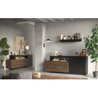 Buffet 1 porte et 3 tiroirs collection DOMI. Coloris gris anthracite \ chêne foncé, idéal dans un salon design