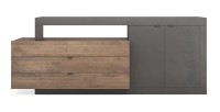 Buffet 2 portes et 3 tiroirs collection DOMI. Coloris gris anthracite \ chêne foncé, idéal dans un salon design