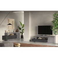 Meuble TV 1 porte 1 tiroir collection DOMI. Coloris effet béton et gris anthracite, idéal dans un salon design