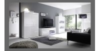 Meuble TV 1 porte, collection CISA, coloris blanc laqué brillant