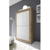 Buffet design 4 portes en bois collection ACCESS. Coloris blanc et chêne foncé