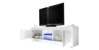 Meuble TV 2 portes, collection CISA, coloris blanc laqué brillant