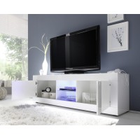 Meuble TV 2 portes, collection CISA, coloris blanc laqué brillant