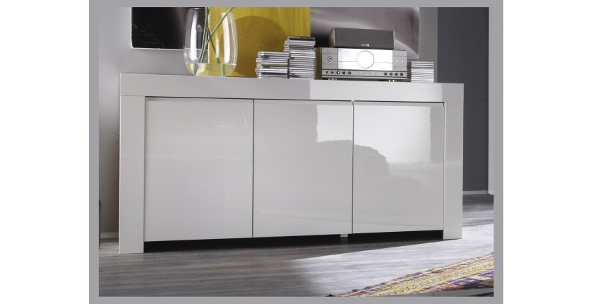 Buffet 3 portes, collection FOLOMI, coloris blanc laqué brillant