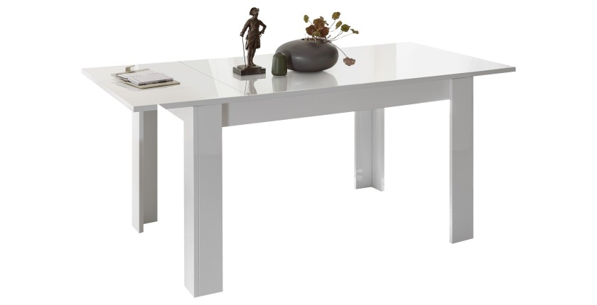 Table 137x90 avec rallonge inclus de 48cm, Collection FOLOMI, couleur blanc laqué brillant