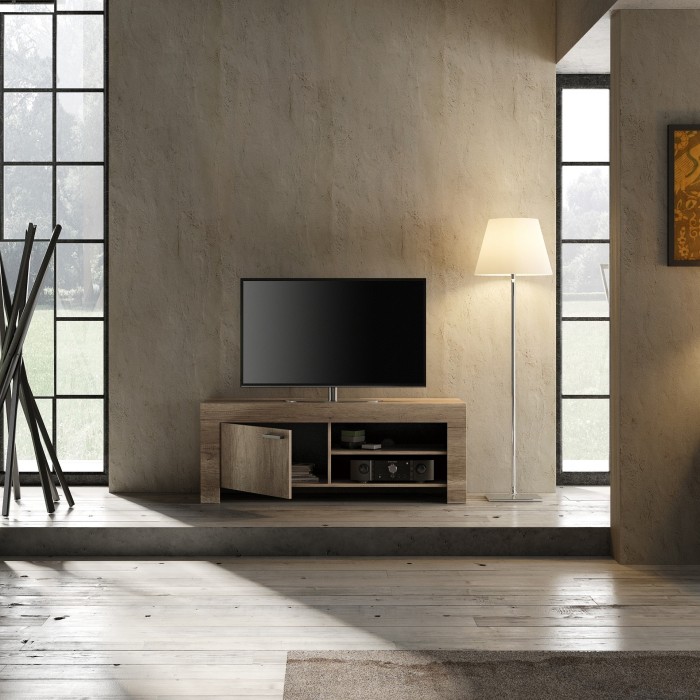 Meuble TV 140cm, 1 porte, collection HOL, coloris chêne foncé