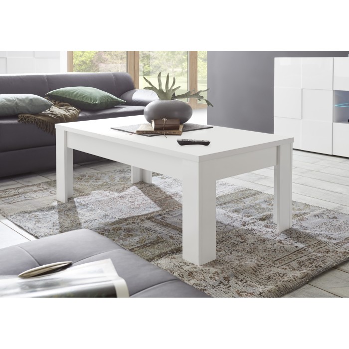 Table basse 122x45cm, Collection FALL, coloris blanc laqué