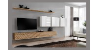 Ensemble de meubles de salon design collection SWITCH VII , coloris chêne finitions fraisées et blanc brillant.