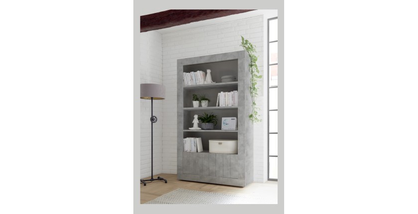 Vitrine 2 portes en bois avec étagères, collection URBAN, coloris gris aspect béton
