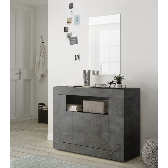 Buffet 2 portes battantes en bois, couleur gris foncé, collection URBAN