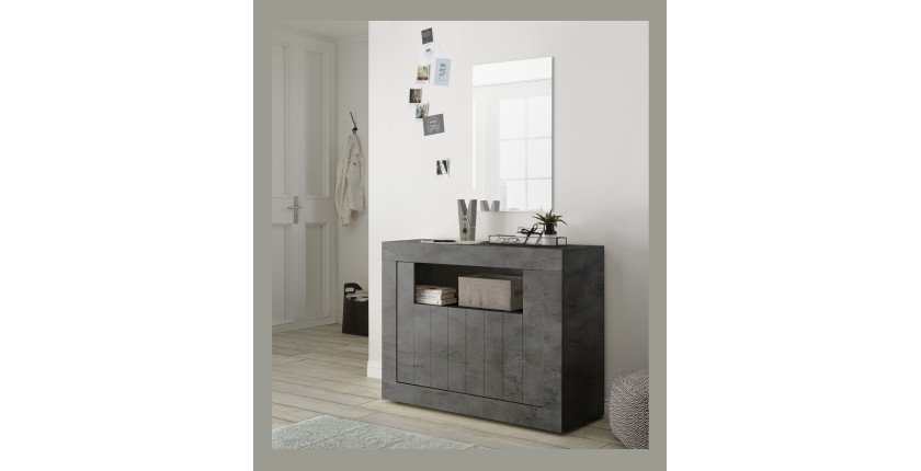 Buffet 2 portes battantes en bois, couleur gris foncé, collection URBAN