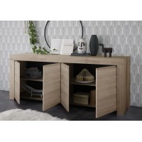 Buffet 4 portes en bois, collection ZEFIR, coloris chêne clair, parfait pour votre salon