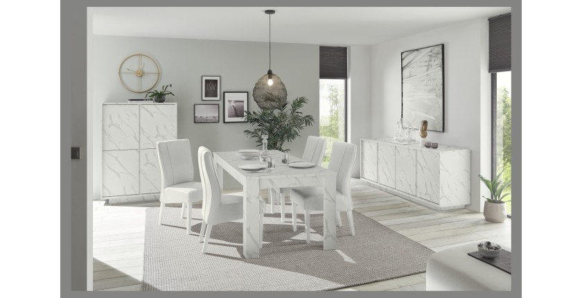 Chaise URBAN simili-cuir Blanc, dimensions: H99 x L46 x P63 cm, idéal pour une salle à manger moderne et design