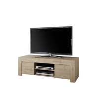 Meuble TV 2 portes, collection ZEFIR, coloris chêne clair, idéal pour un salon tendance et moderne