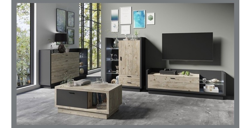 Buffet haut CORK avec Coloris gris et pin. Style design