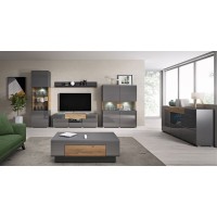 Meuble TV 210cm collection OHIO. Coloris gris anthracite et chêne