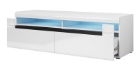 Meuble TV 160cm. Collection LUCIA. 2 tiroirs et 2 niches. Façades blanches brillantes