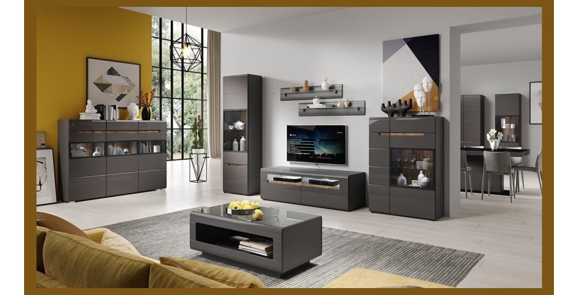 Buffet design 135x92. Collection LUCIA. Coloris gris brillant