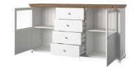 Buffet 180cm collection ASSIA. Coloris frêne blanc et chêne. 2 portes et 4 tiroirs