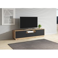 Meuble TV 180cm collection VILLA. Couleur chêne et noir mat
