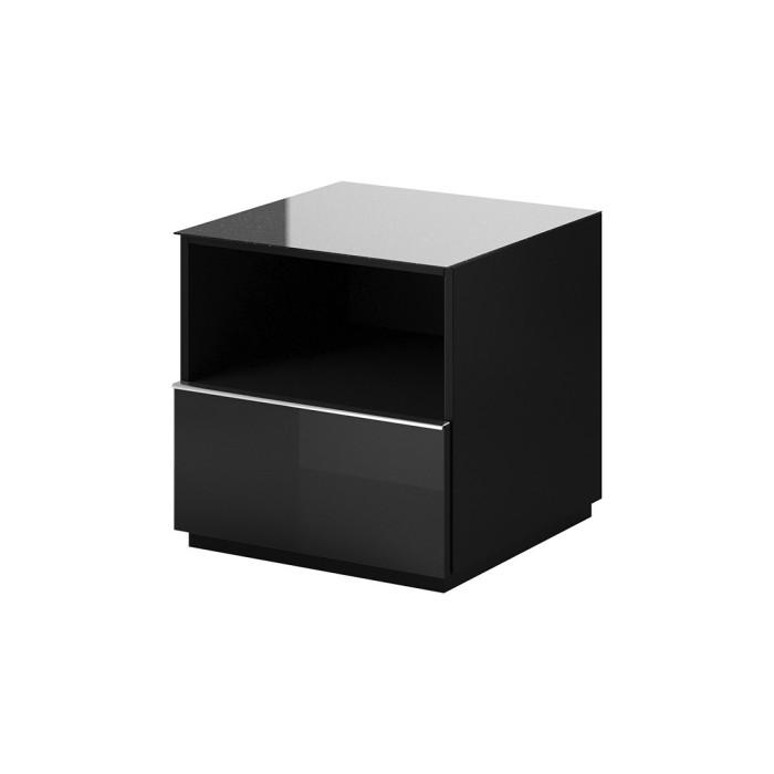 Petit Meuble TV ou meuble d'appoint 50cm collection ZANTE avec 1 tiroir et une niche. Couleur noir brillant pailleté