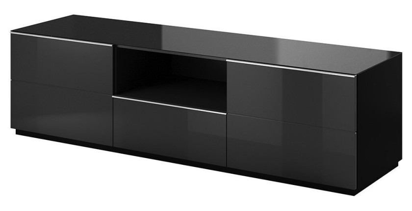 Meuble TV 180cm collection ZANTE avec 2 portes et 1 tiroir. Couleur noir brillant pailleté