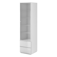 Vitrine haute, 1 porte vitrée et 2 tiroirs collection ZANTE. Coloris blanc brillant