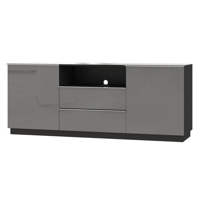 Buffet 180cm 2 portes et 2 tiroirs collection ZANTE. Coloris noir et gris brillant