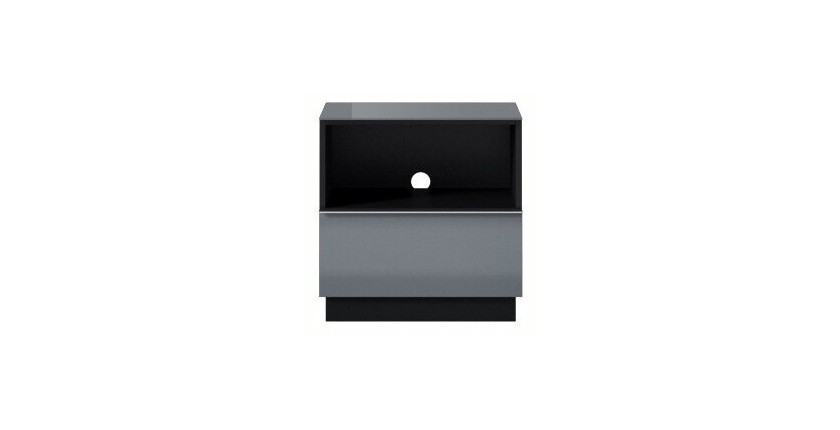 Petit Meuble TV ou meuble d'appoint 50cm collection ZANTE avec 1 tiroir et une niche. Couleur noir et gris brillant
