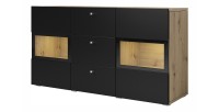 Buffet 2 portes et 3 tiroirs collection RAMOS. Coloris chêne et noir super mat