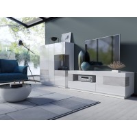 Meuble TV 160cm collection KILES. Coloris blanc et gris. Style design